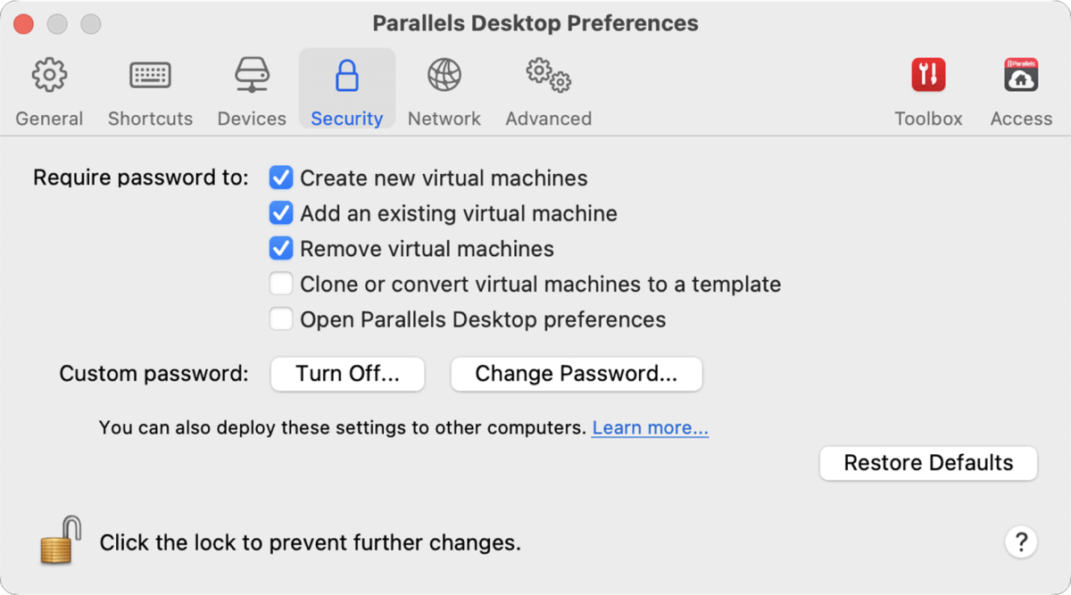允许用户安装 Windows 和其他虚拟机,或者仅限 IT 部门批准和安装的虚拟机具备访问权限